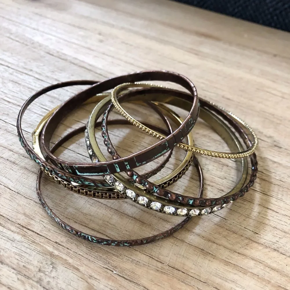 Rustic Bronze Boho Bangle Bracelets Set - Picture 2 of 3